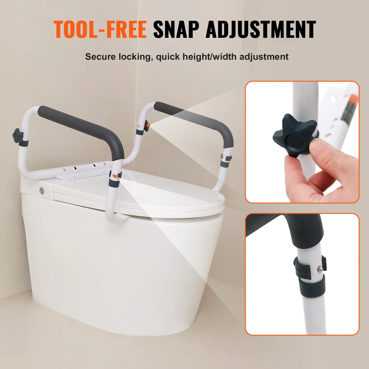 SucceBuy Toilet Safety Rail 300LBS Capacity Seat Adjustable Width Fit Most Toilets Toilet Handles Grab Bars for Disabled Seniors