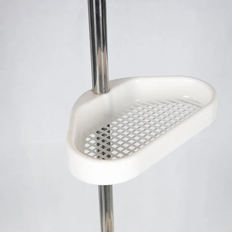 Bathroom Corner Shower Tension Pole Rust Proof Telescopic Rod 4 Tier Storage Rack Shower Organizer Stainless Steel Decor Shelf