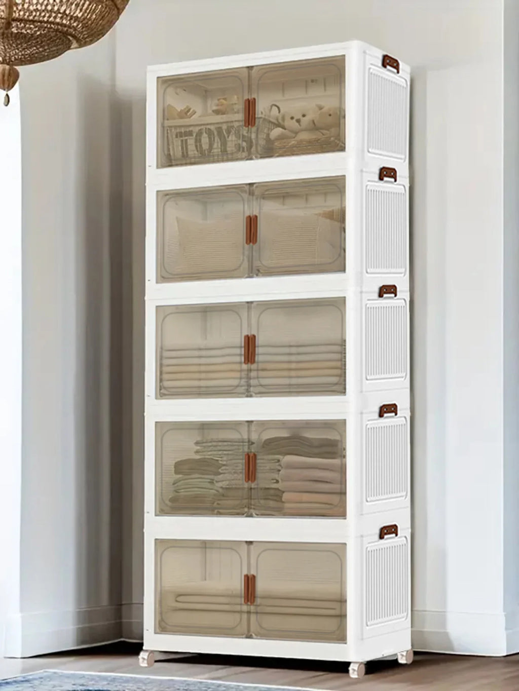 45cm 5layer Versatile 1-5 Layer Folding Storage Cabinet with Magnetic Doors - Dustproof, Waterproof for Clothes, Snacks