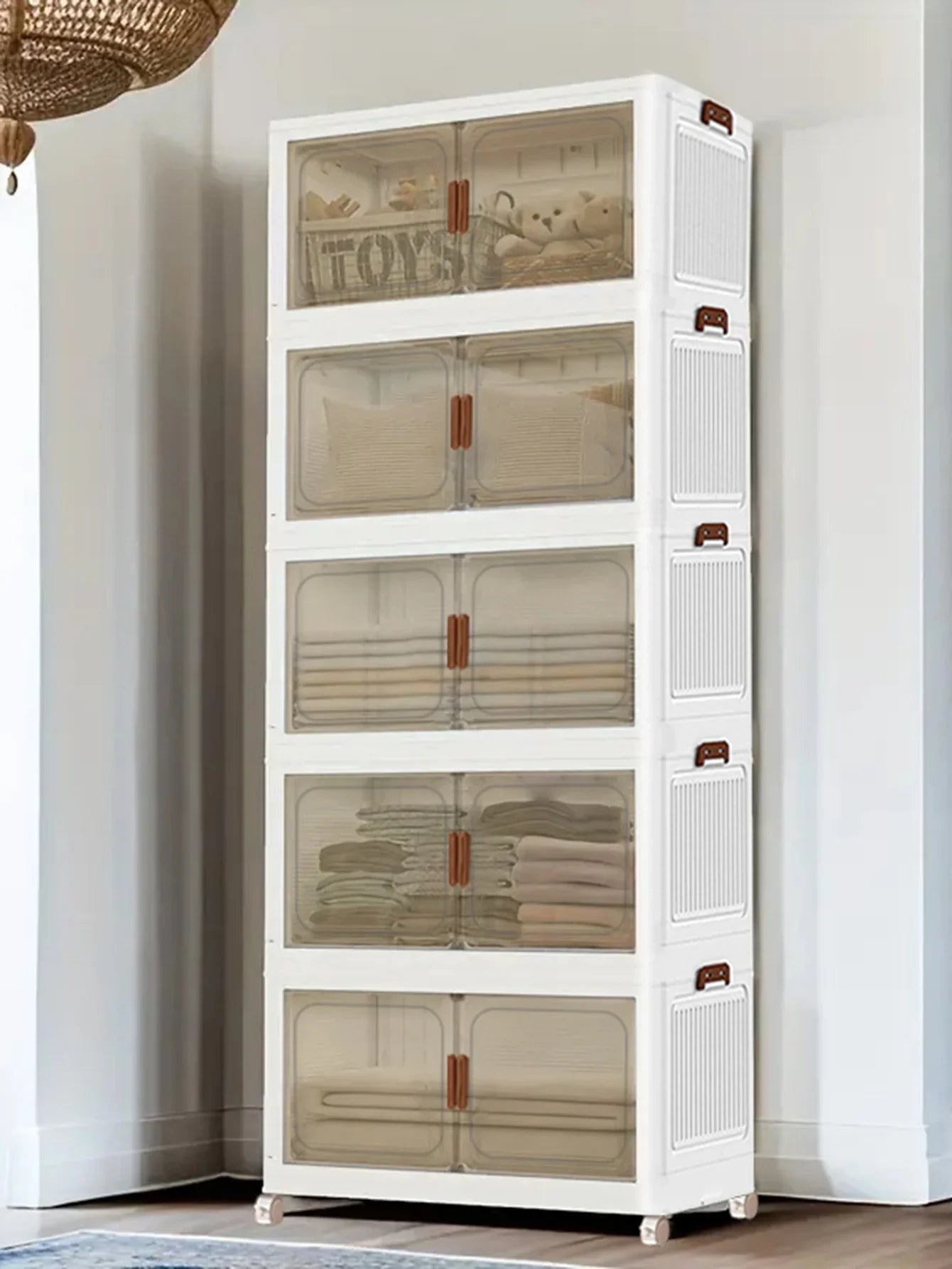 45cm 5layer Versatile 1-5 Layer Folding Storage Cabinet with Magnetic Doors - Dustproof, Waterproof for Clothes, Snacks