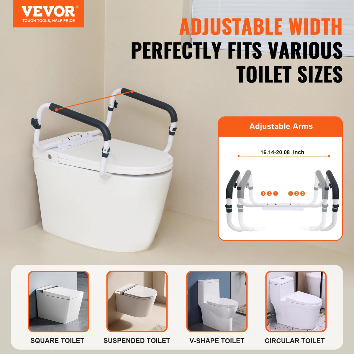 SucceBuy Toilet Safety Rail 300LBS Capacity Seat Adjustable Width Fit Most Toilets Toilet Handles Grab Bars for Disabled Seniors