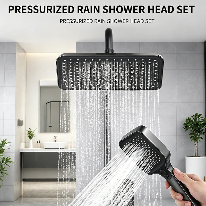 360° Swivel Rainfall Shower System, High Pressure Overhead & Multi-Mode Handheld Combo with Universal Fit,Water Saving