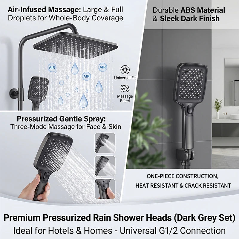 360° Swivel Rainfall Shower System, High Pressure Overhead & Multi-Mode Handheld Combo with Universal Fit,Water Saving