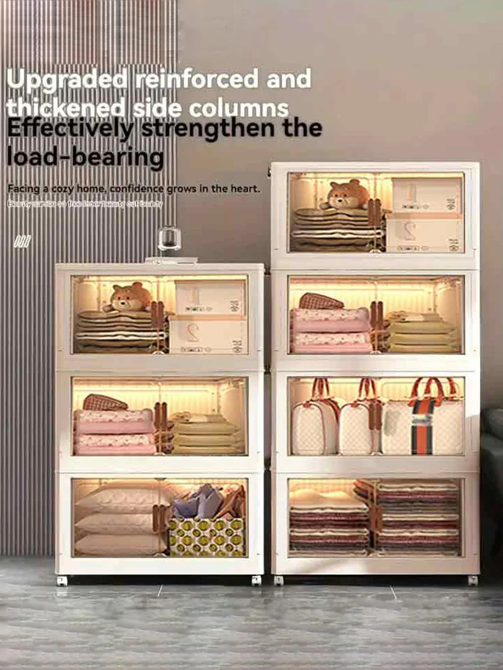 45cm 5layer Versatile 1-5 Layer Folding Storage Cabinet with Magnetic Doors - Dustproof, Waterproof for Clothes, Snacks