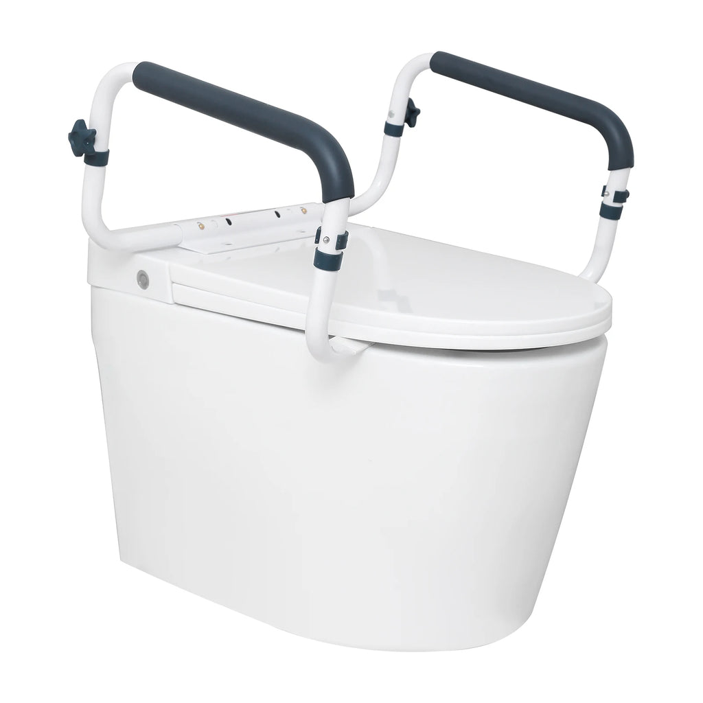 SucceBuy Toilet Safety Rail 300LBS Capacity Seat Adjustable Width Fit Most Toilets Toilet Handles Grab Bars for Disabled Seniors