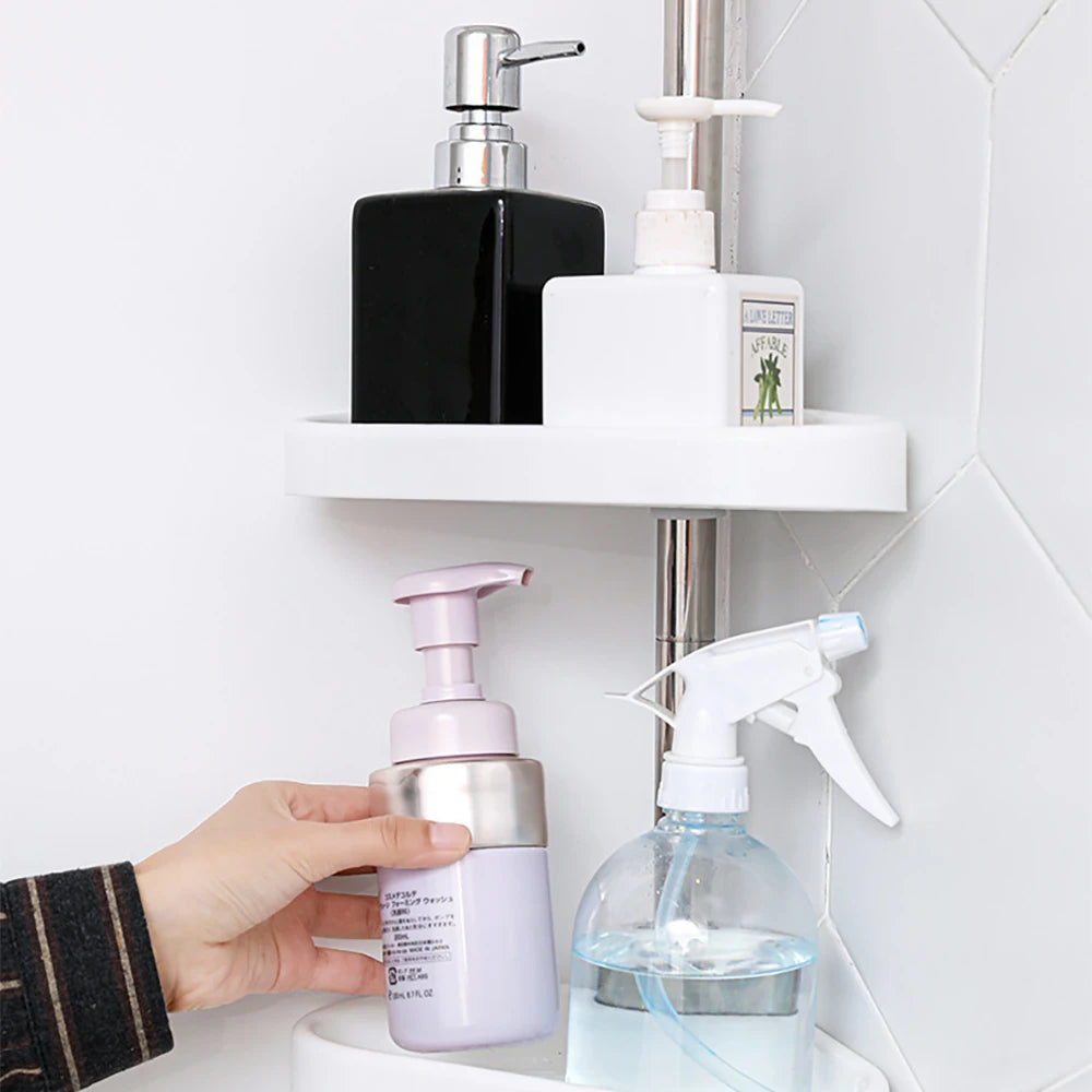 Bathroom Corner Shower Tension Pole Rust Proof Telescopic Rod 4 Tier Storage Rack Shower Organizer Stainless Steel Decor Shelf